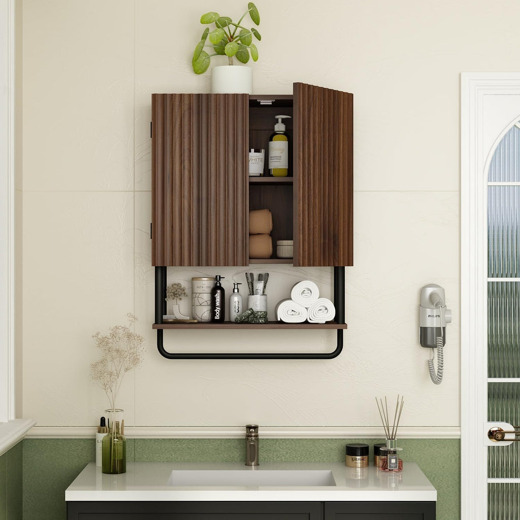 Fluted 2 Doors 3-Tier Bathroom Wall Cabinet N553
