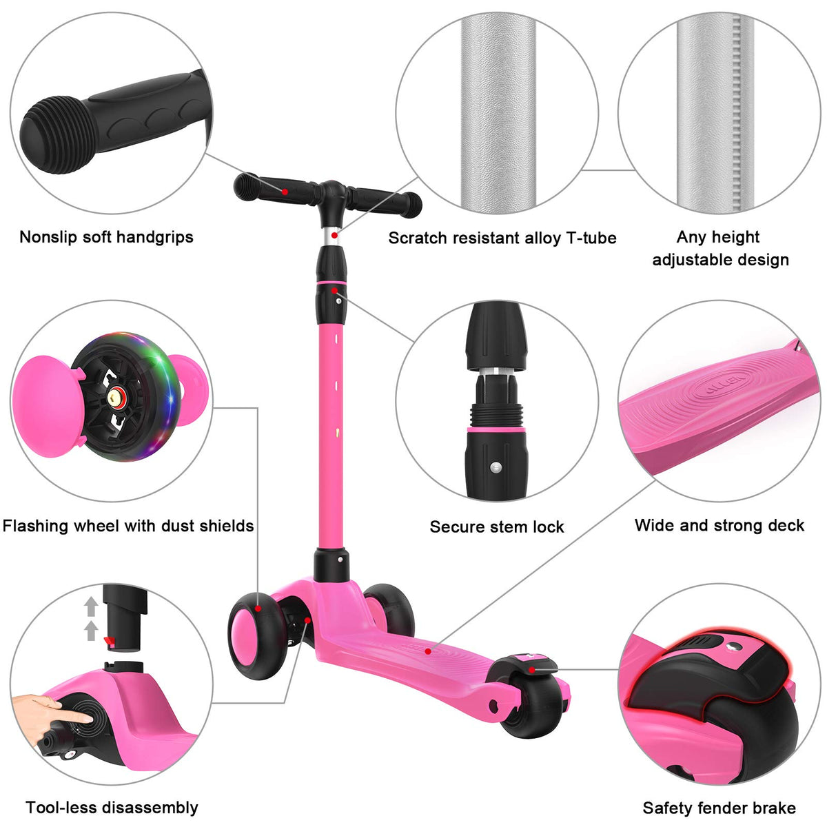 Kick Scooter 3-Wheeled Push Scooter with Light-Up Wheels Q3813