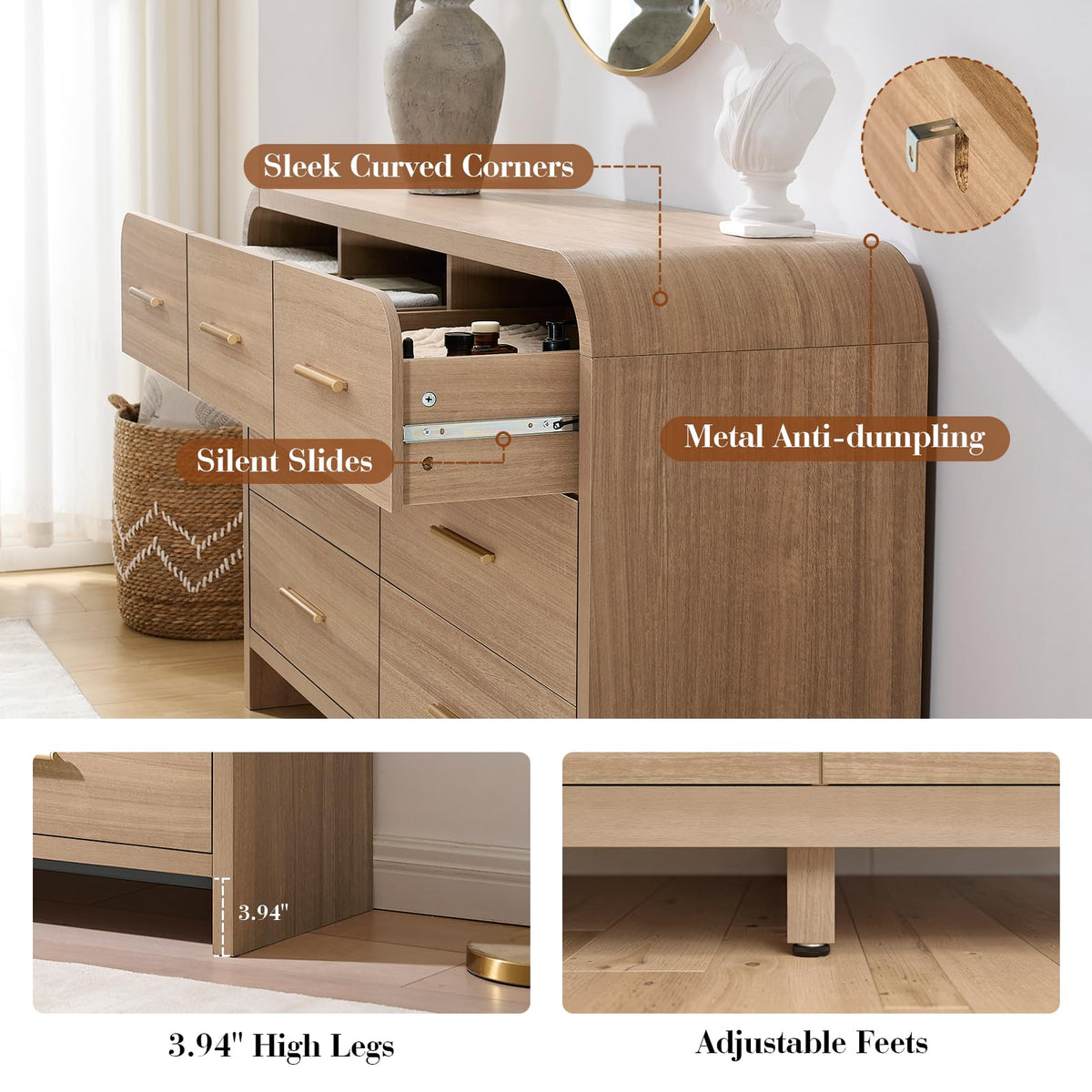 Curved 7 Drawer Dresser Z778