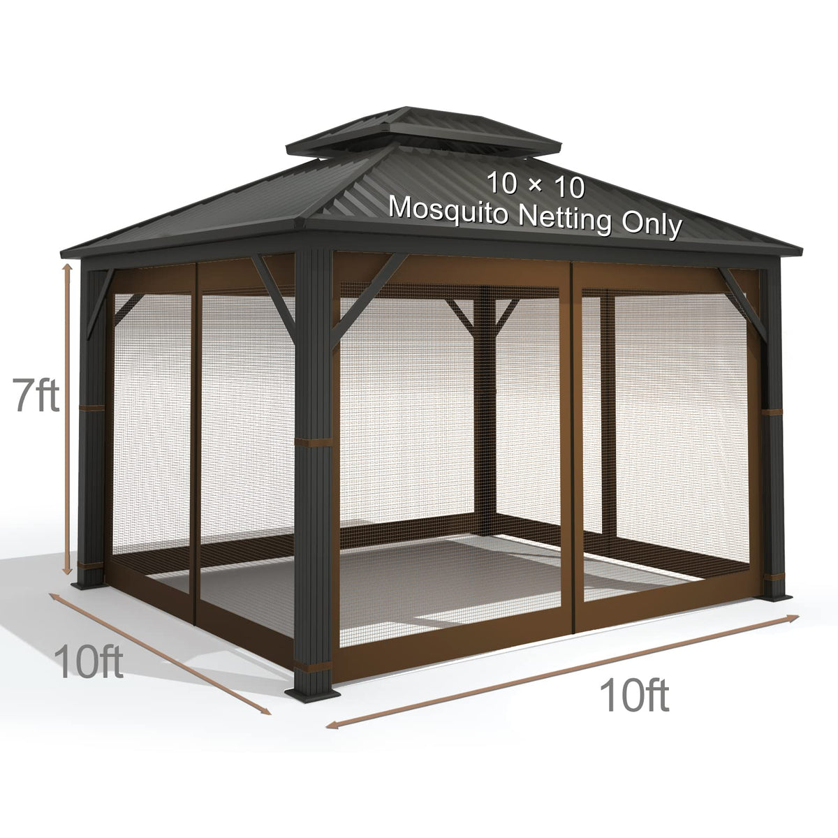 10' x 10' 4-Panel Mosquito Netting Sidewall Curtain with Zipper (Brown) Q561