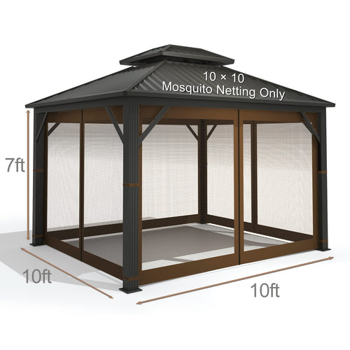 10' x 10' 4-Panel Mosquito Netting Sidewall Curtain with Zipper (Brown) Q561
