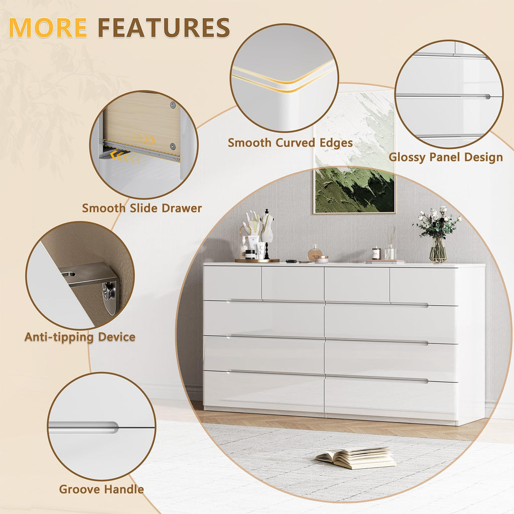 White 10 Drawer Dresser P9892