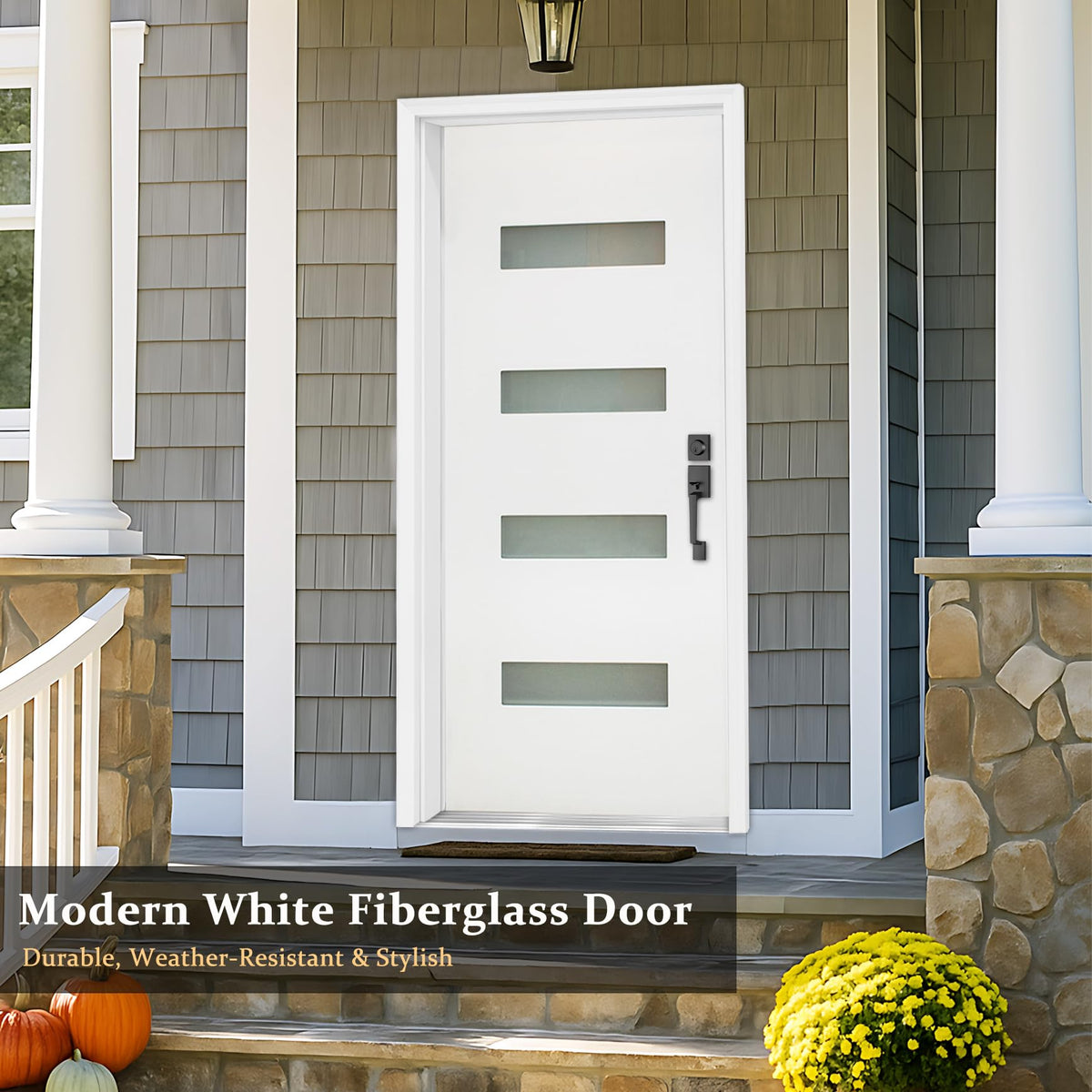 Fiberglass Exterior Front Door 36x80in Left-Hand Inswing Frosted Glass White Primed N762