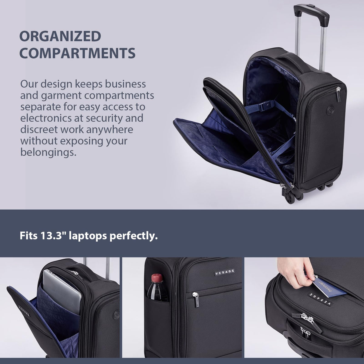 Black 14.5-Inch Spinner Underseat Carry On Luggage U192