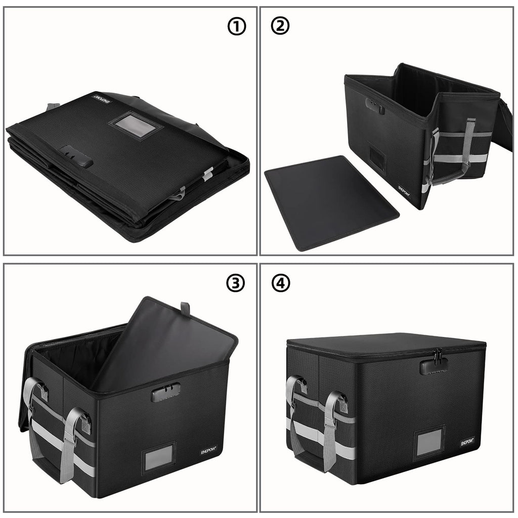 Black Fireproof Collapsible File Box with Lock L541