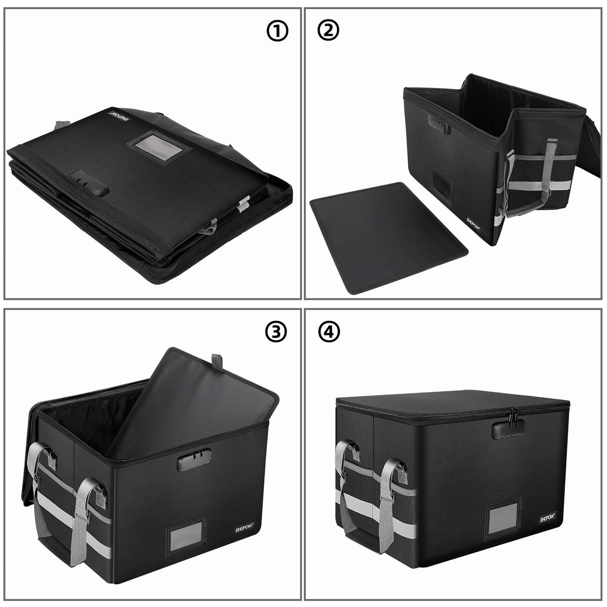 Black Fireproof Collapsible File Box with Lock L541