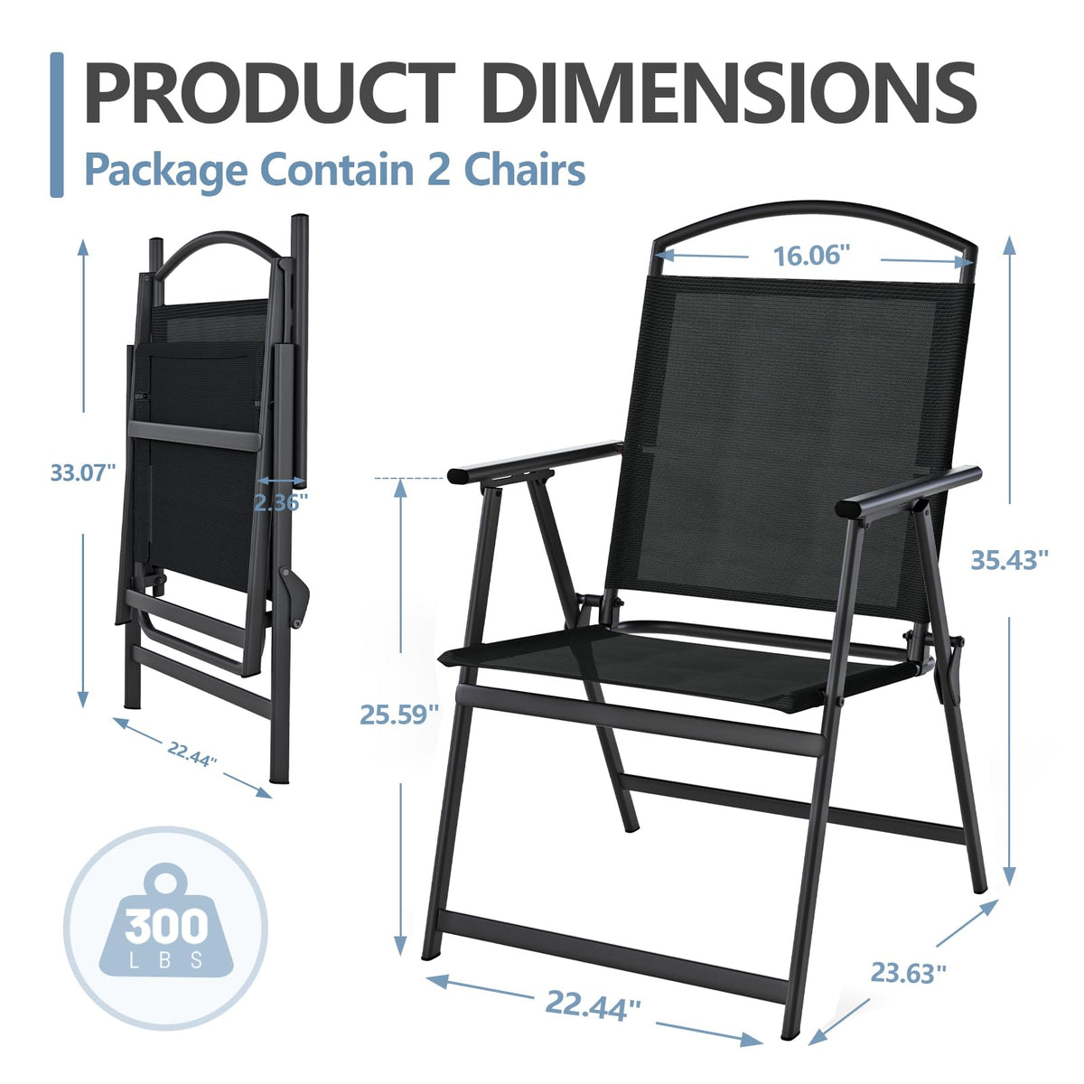 Folding Outdoor Chairs Set of 2 Black I274992