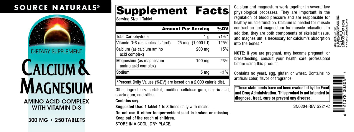Calcium & Magnesium 300 MG 250 Tablets Y325711
