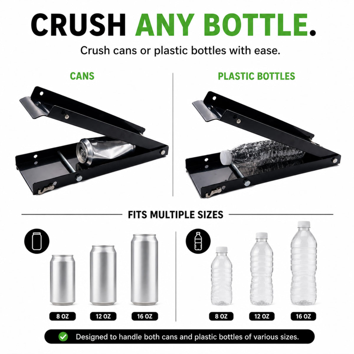 Heavy Duty Aluminum Foldable Can Crusher with Non-Slip Base Q847