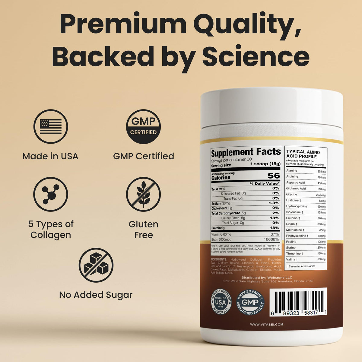 Hydrolyzed Collagen Peptide Powder Drink Chocolate Flavored 16oz K1207