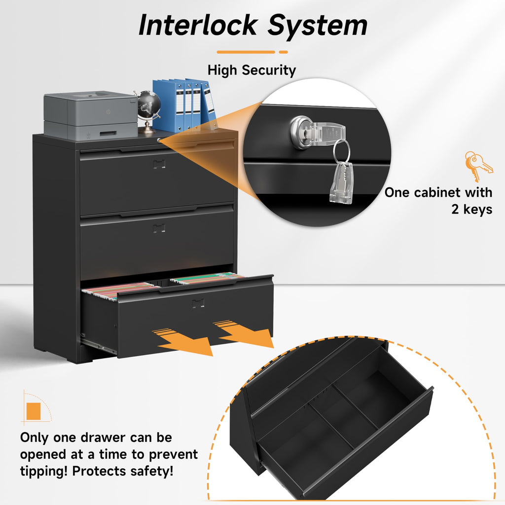 3 Drawer Metal File Cabinet with Lock X629239