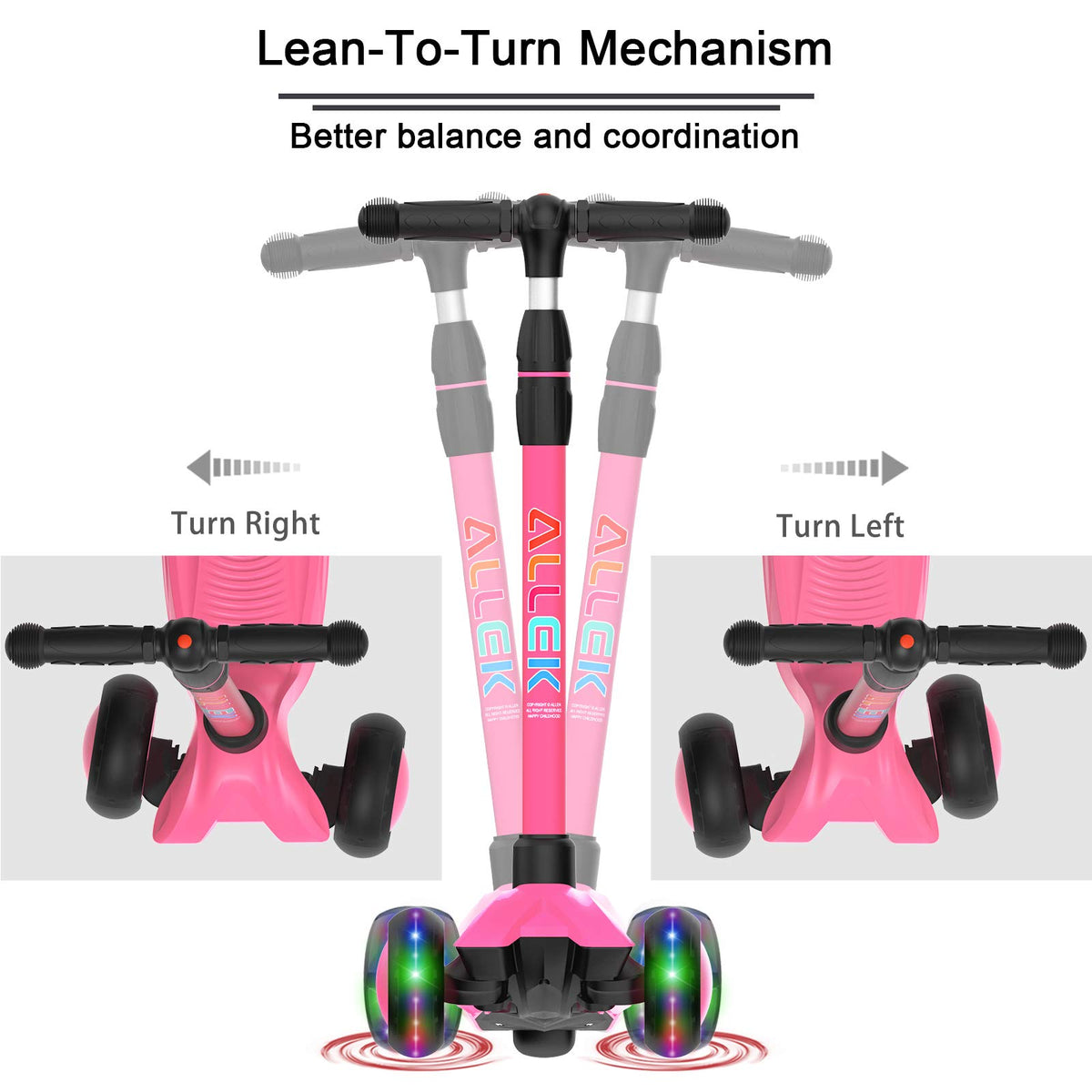 Kick Scooter 3-Wheeled Push Scooter with Light-Up Wheels Q3813