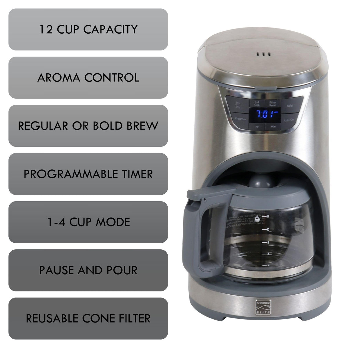 12-Cup Programmable Drip Coffee Maker with Glass Pot E7800