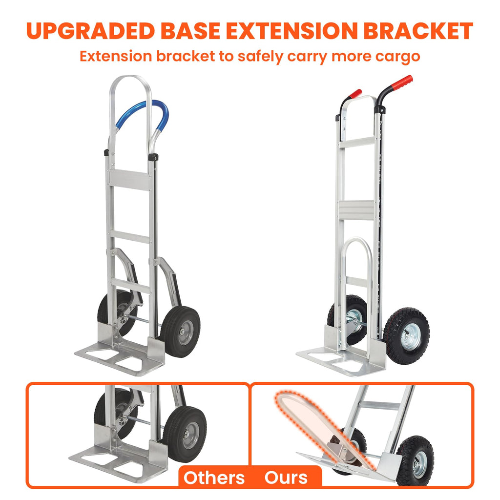 Aluminum Hand Truck Dolly Cart with 10" Pneumatic Tire, 600 LBS Capacity B523