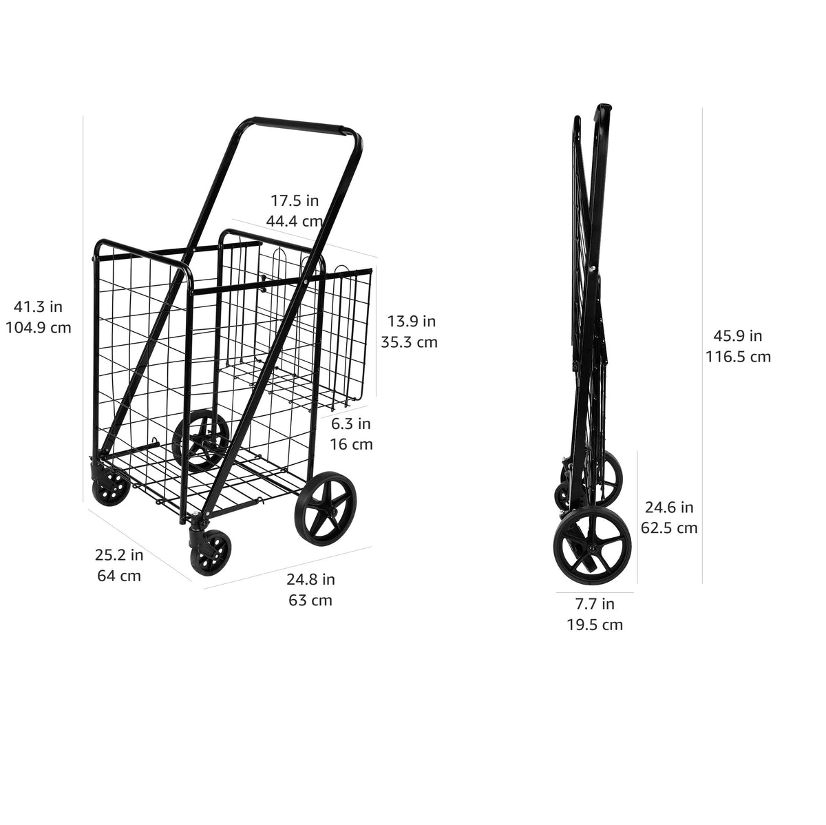 Foldable Utility Cart with 360-Degree Wheels, X-Large, Black W8774