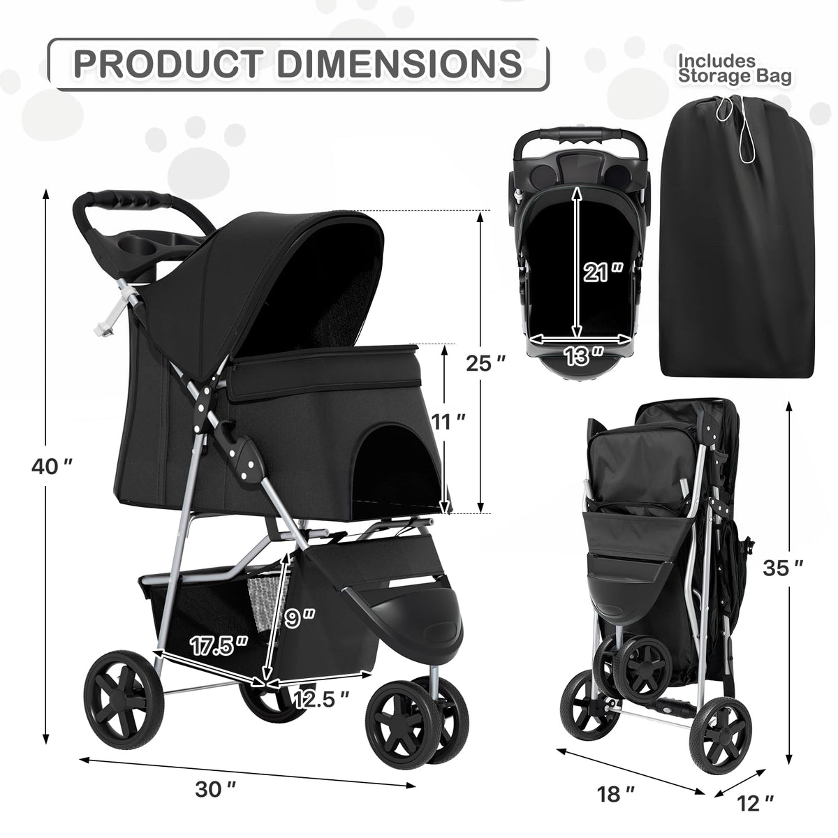 Black Pet Stroller O9580