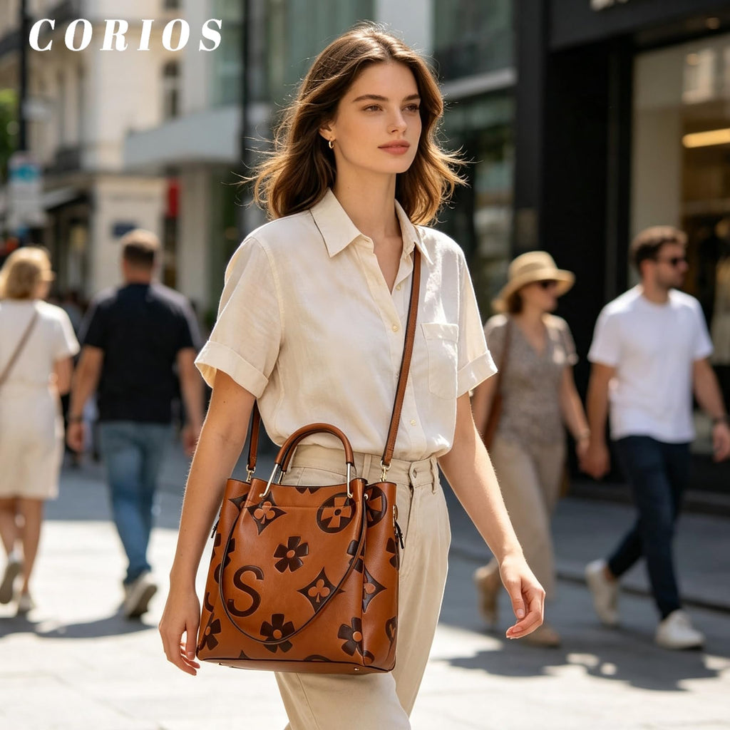 Women Embossed Bucket Bag Shoulder Crossbody Bag 2Pcs Set K132