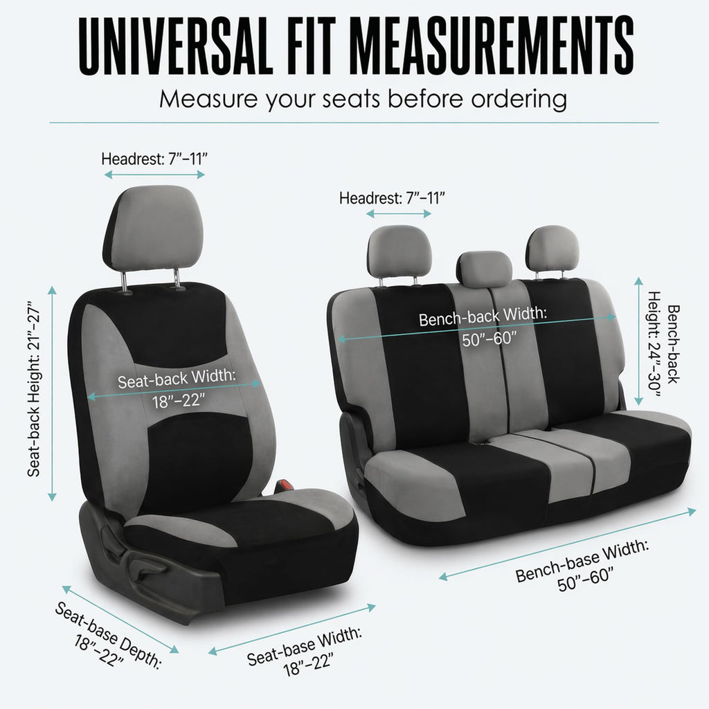 Gray Black Universal Fit Automotive Seat Covers Combo Set with Steering Wheel Cover and Seat Belt Pad X5182