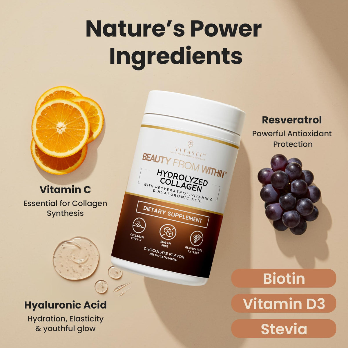 Hydrolyzed Collagen Peptide Powder Drink Chocolate Flavored 16oz K1207