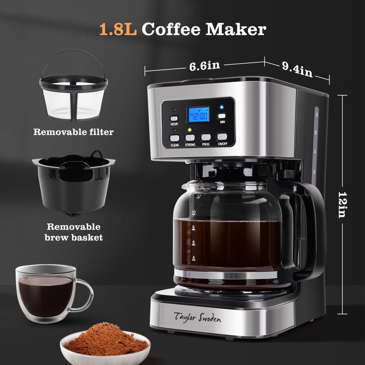 Programmable 12 Cup Drip Coffee Maker T68062
