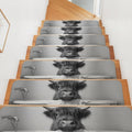 Highland Cow Non Slip Carpet Stair Treads Set of 4 Grey 30"x8" W160