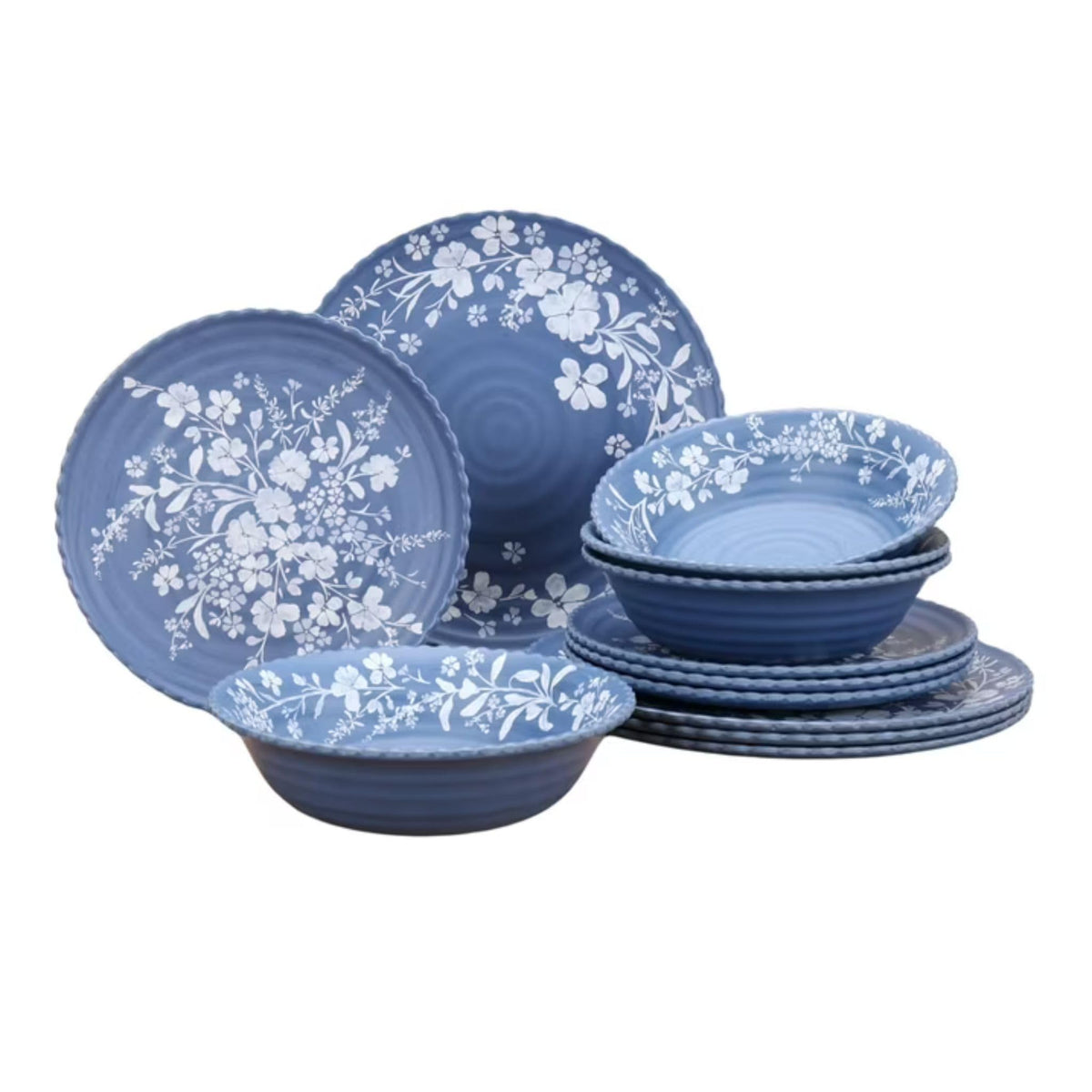 12-Piece Bamboo Melamine Dinnerware Set, Service for 4, Blue G203