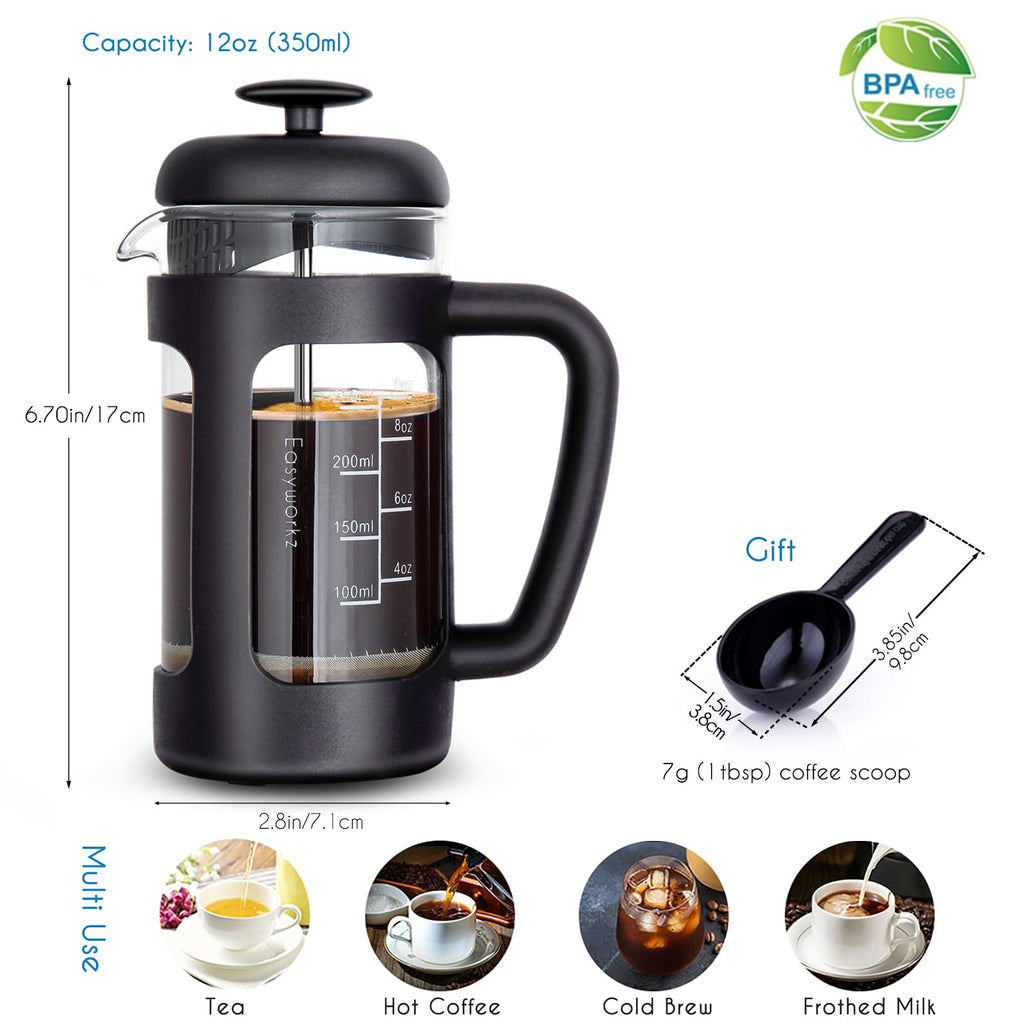 French Press 12 oz, Stainless Steel Espresso Cup 2pcs Set Double Wall Insulated 5 oz G504