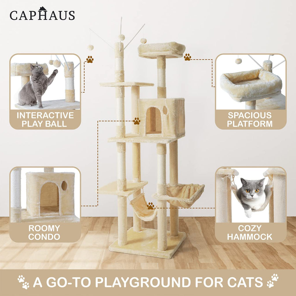 70-Inch Multi-Level Cat Tree with Hammock and Cat Cave V376