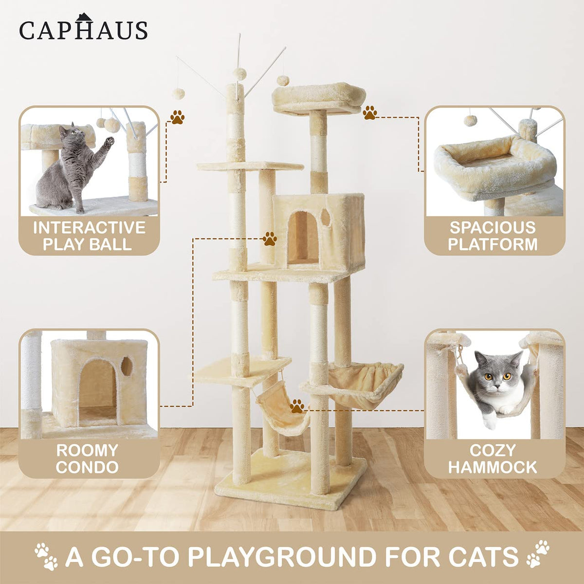 70-Inch Multi-Level Cat Tree with Hammock and Cat Cave V376