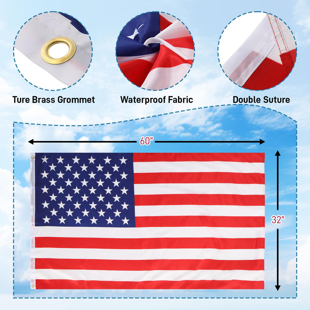 20FT Sectional Heavy Duty Aluminum Flag Pole Kit with 3x5 ft American Flag T316830
