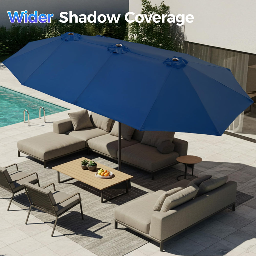 13FT Double Sided Navy Blue Patio Umbrella with Base H732