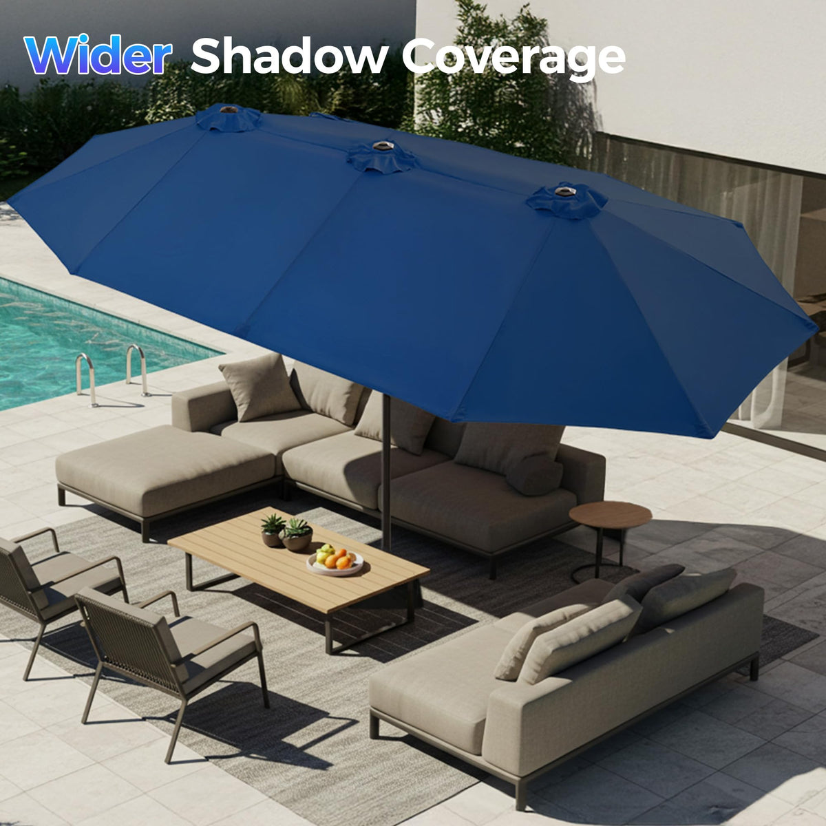 13FT Double Sided Navy Blue Patio Umbrella with Base H732