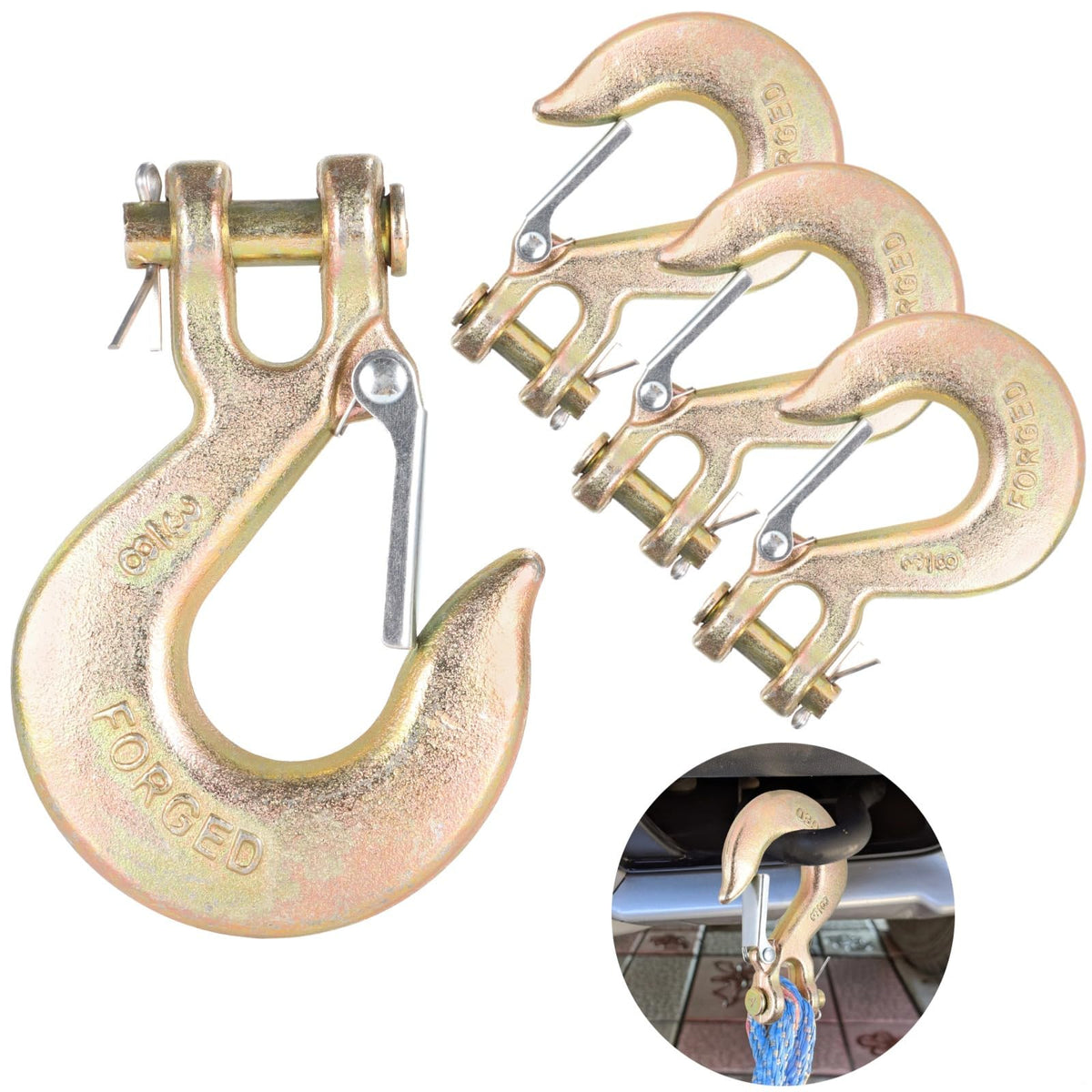 4-Pack 3/8-Inch Clevis Slip Hooks with Safety Latch U56737