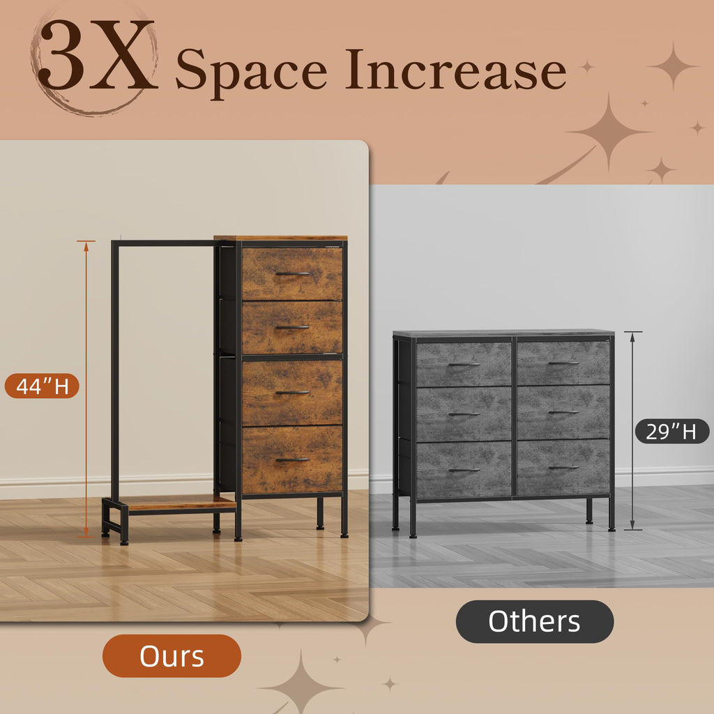 Tall Dresser with Hanging Rack, 4 Drawers Q977927