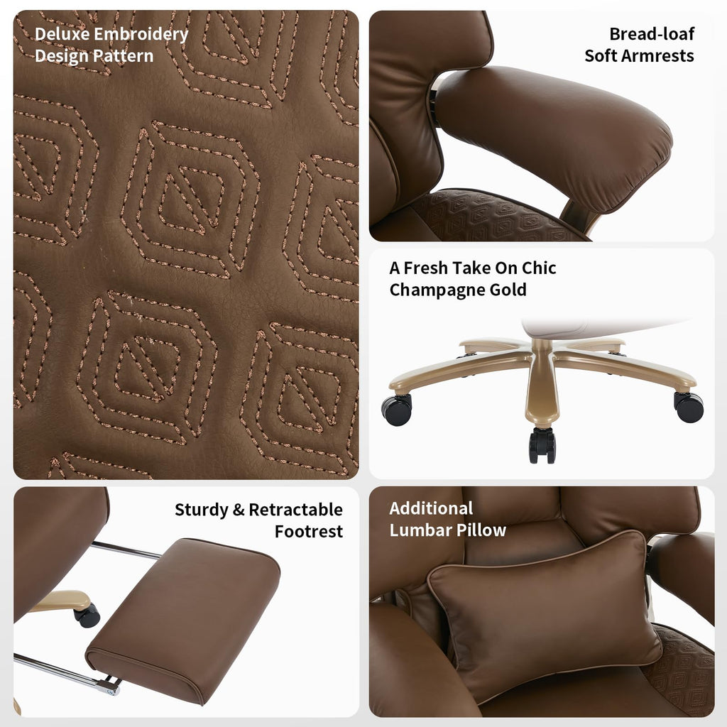 Big and Tall Ergonomic Office Chair with Footrest, 400LBS Capacity Brown PU Leather G105699