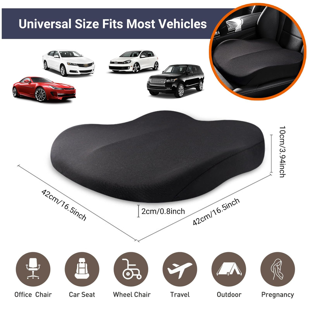 Black Memory Foam Car Seat Cushion D687