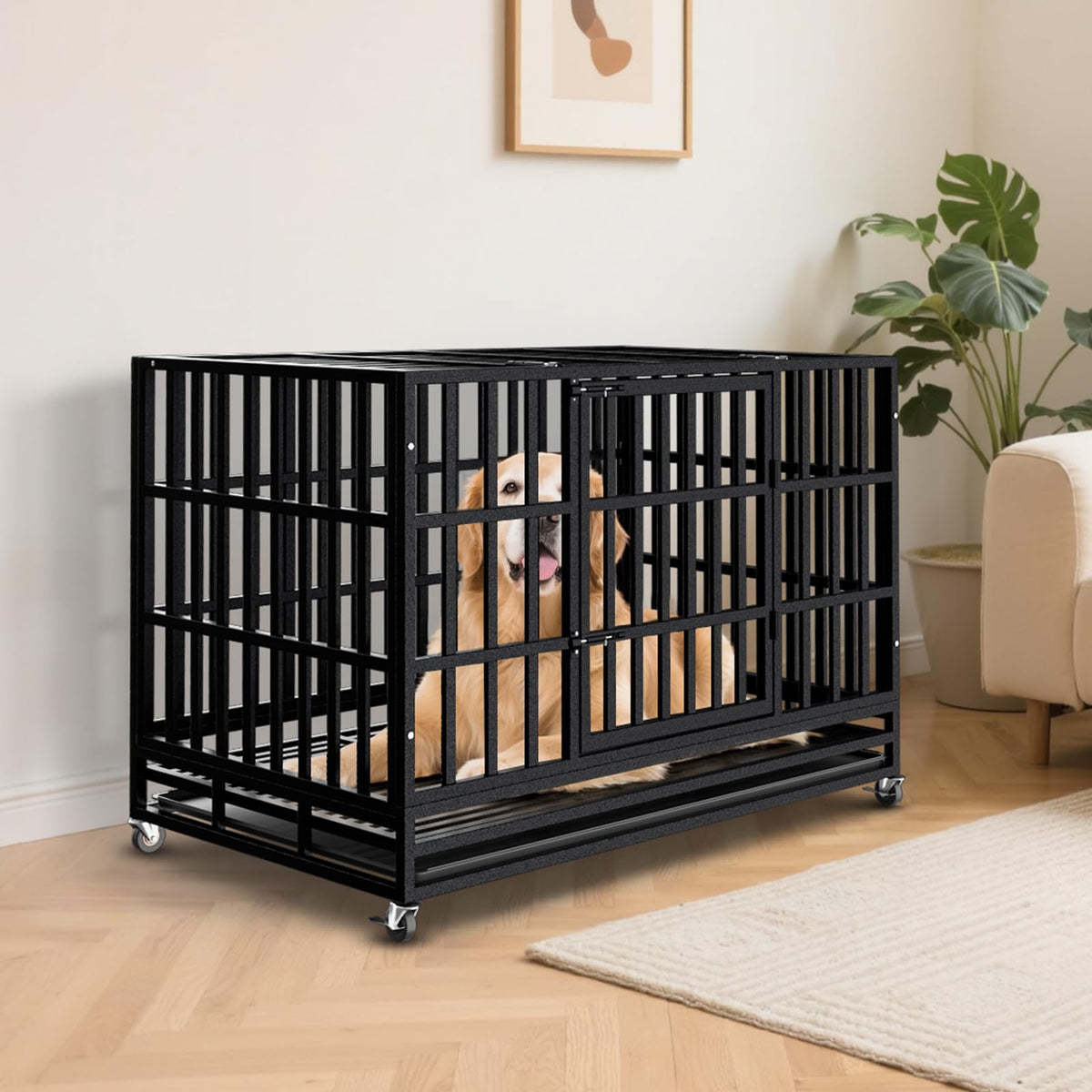 48 Inch Heavy Duty Dog Crate Kennel with Wheels W840