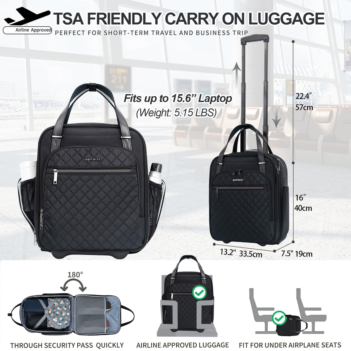Black 16" Underseat Wheeled Bag I528279