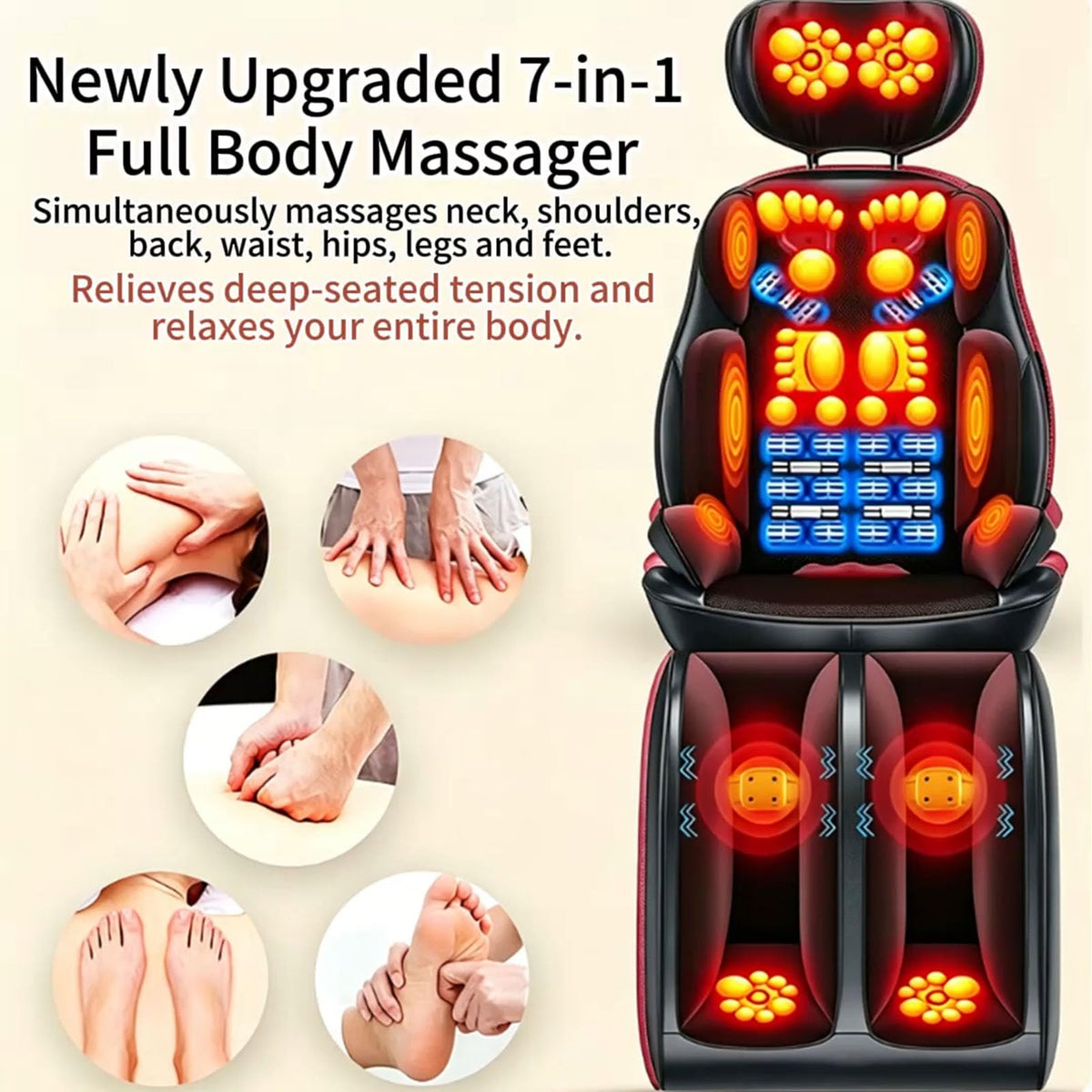 16D Electric Shiatsu Full Body Massage Mat with Foot Massager U6916