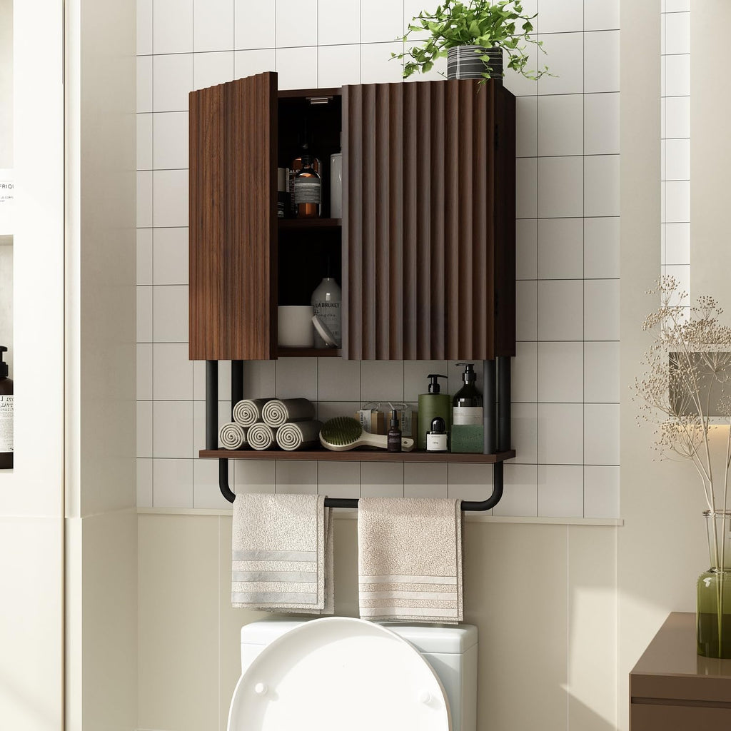 Fluted 2 Doors 3-Tier Bathroom Wall Cabinet N553