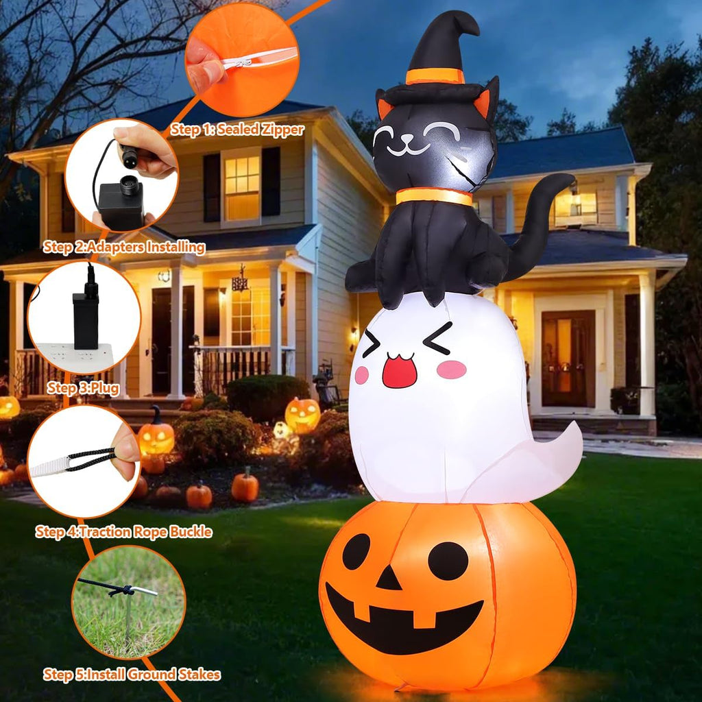 6 FT Halloween Inflatables Pumpkin Ghost Cat Outdoor Decorations L131