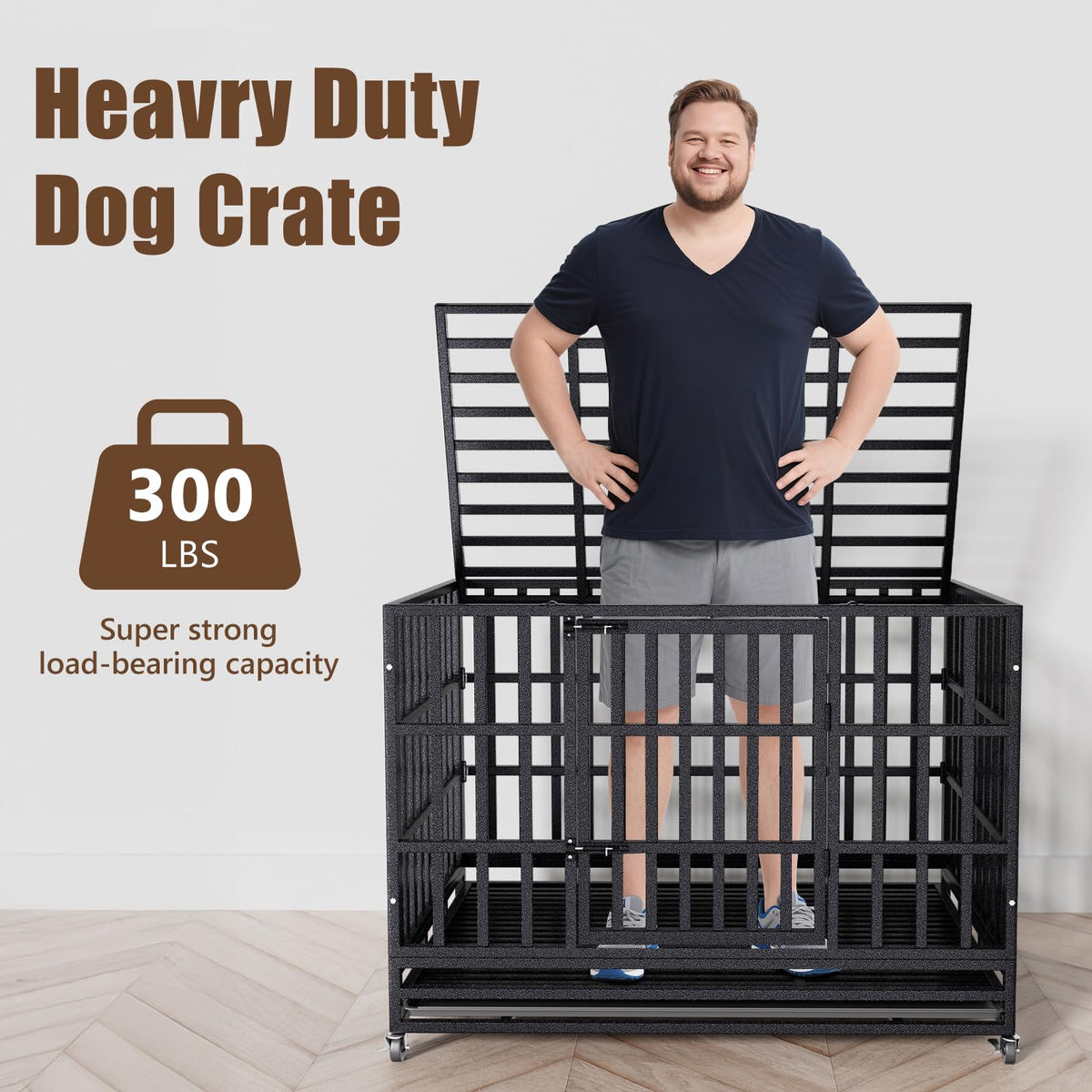 48 Inch Heavy Duty Dog Crate Kennel with Wheels W840