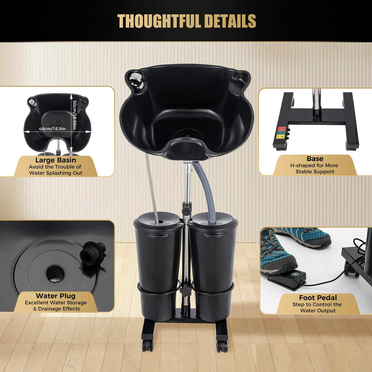 Portable Shampoo Bowl with Electric Pump, 2 Buckets, Adjustable Height Q104184