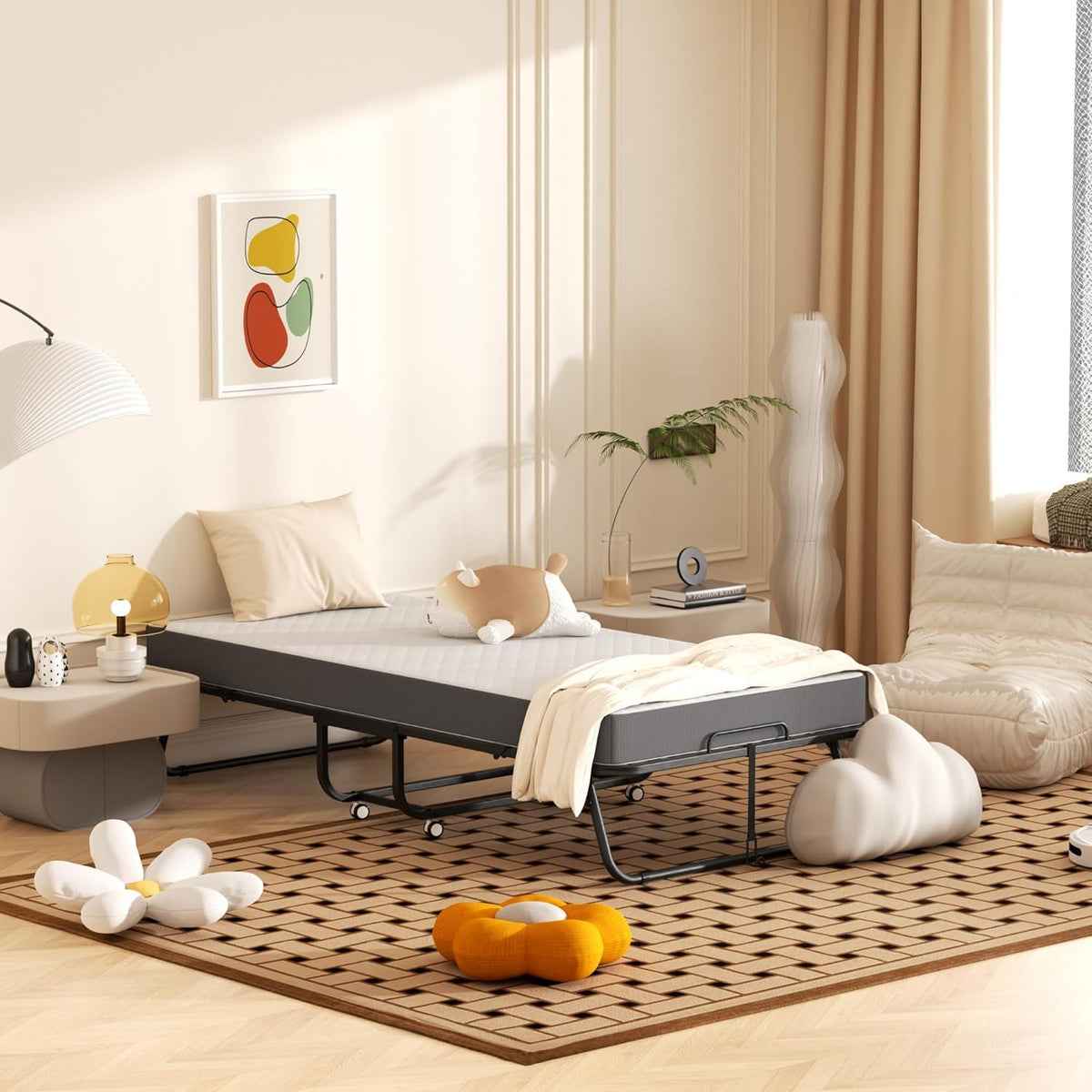 Folding Guest Bed Single Size with 5 Inch Memory Foam Mattress Y880359