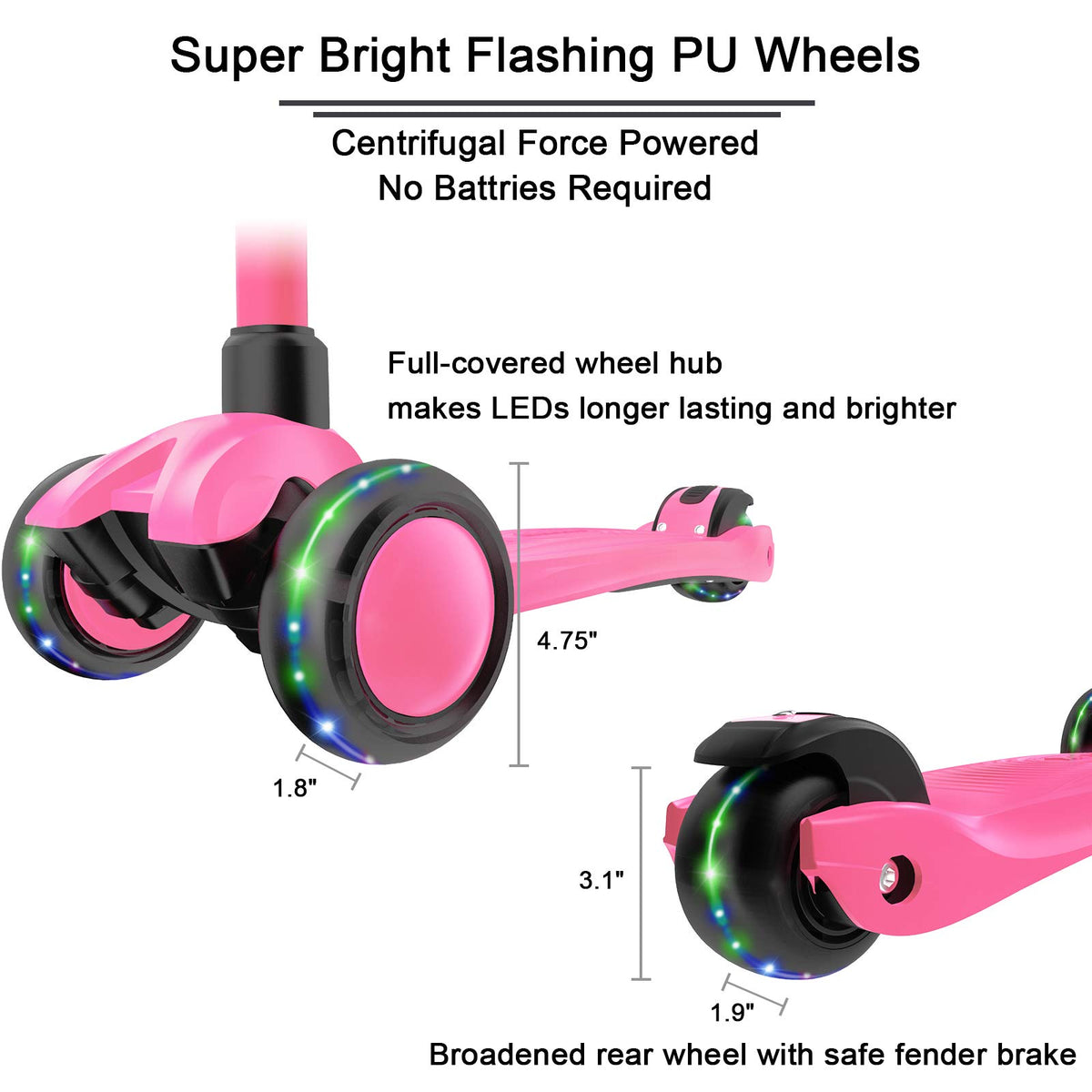 Kick Scooter 3-Wheeled Push Scooter with Light-Up Wheels Q3813