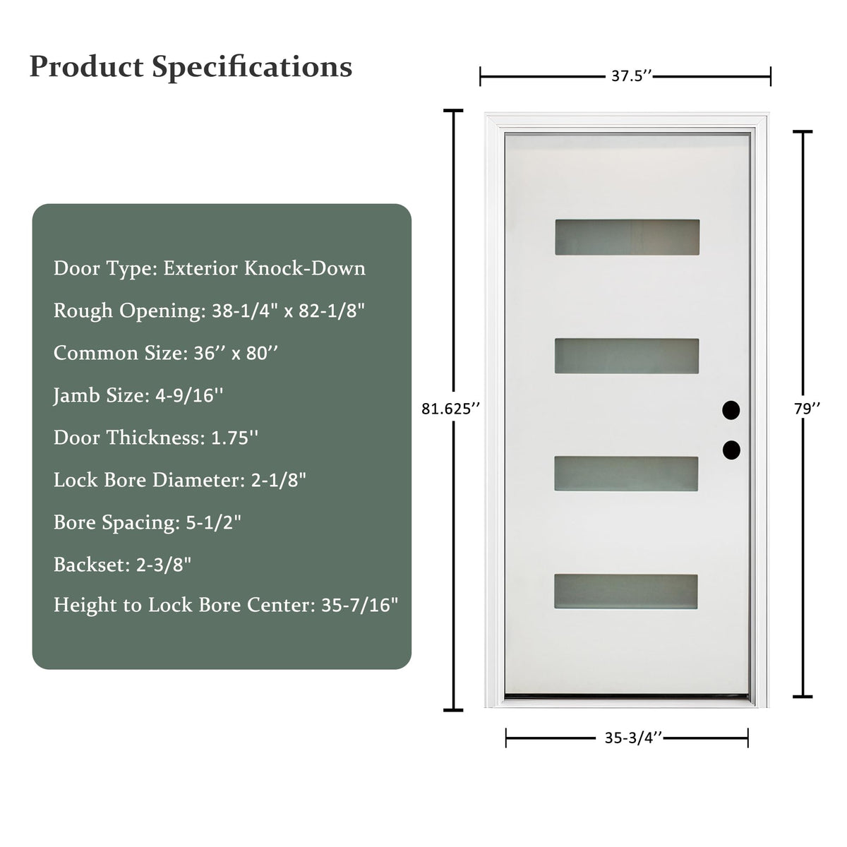 Fiberglass Exterior Front Door 36x80in Left-Hand Inswing Frosted Glass White Primed N762