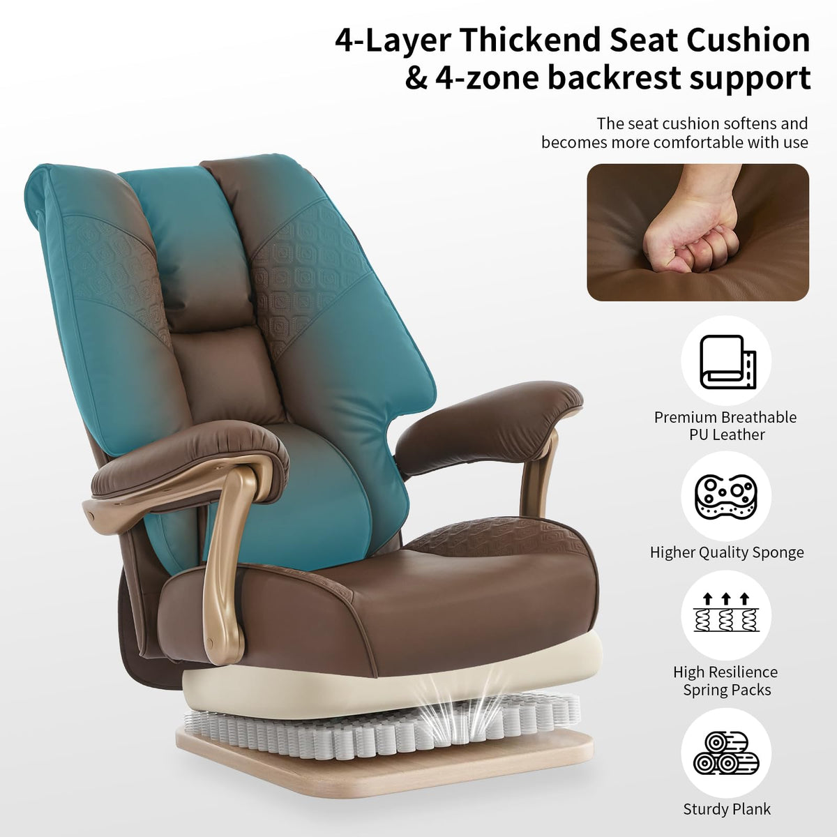 Big and Tall Ergonomic Office Chair with Footrest, 400LBS Capacity Brown PU Leather G105699