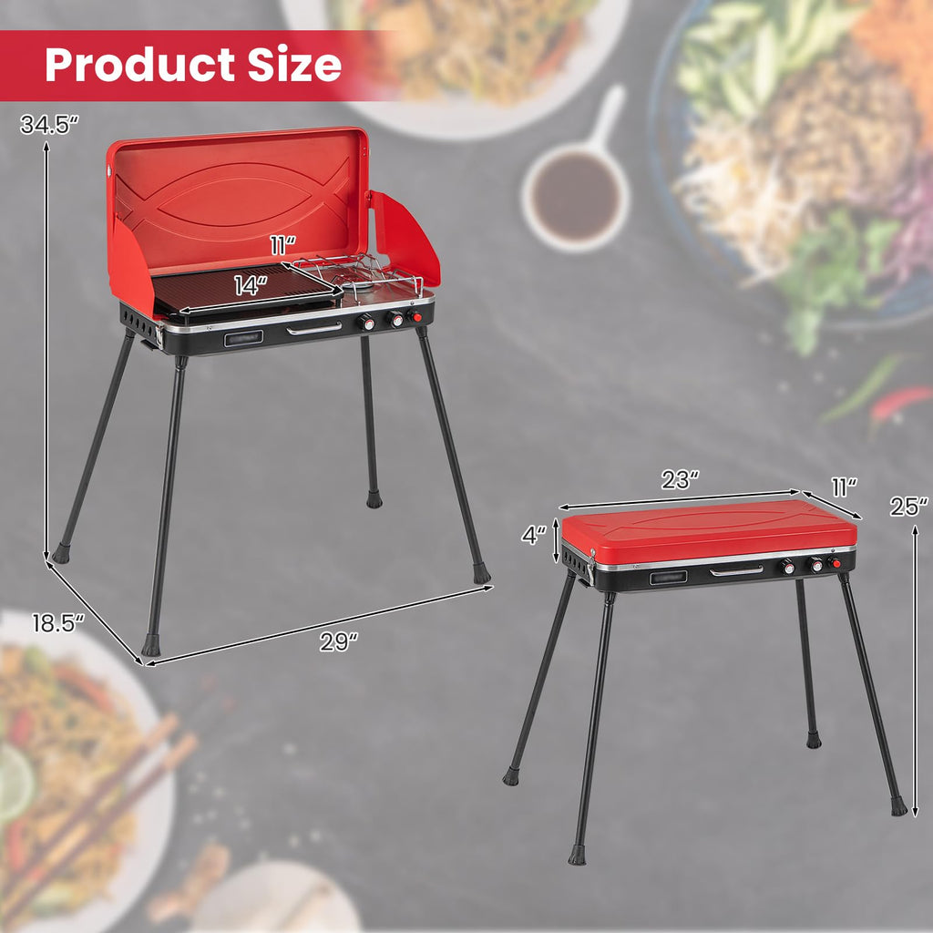 2-Burner Camping Stove with Removable Leg Stand F1747