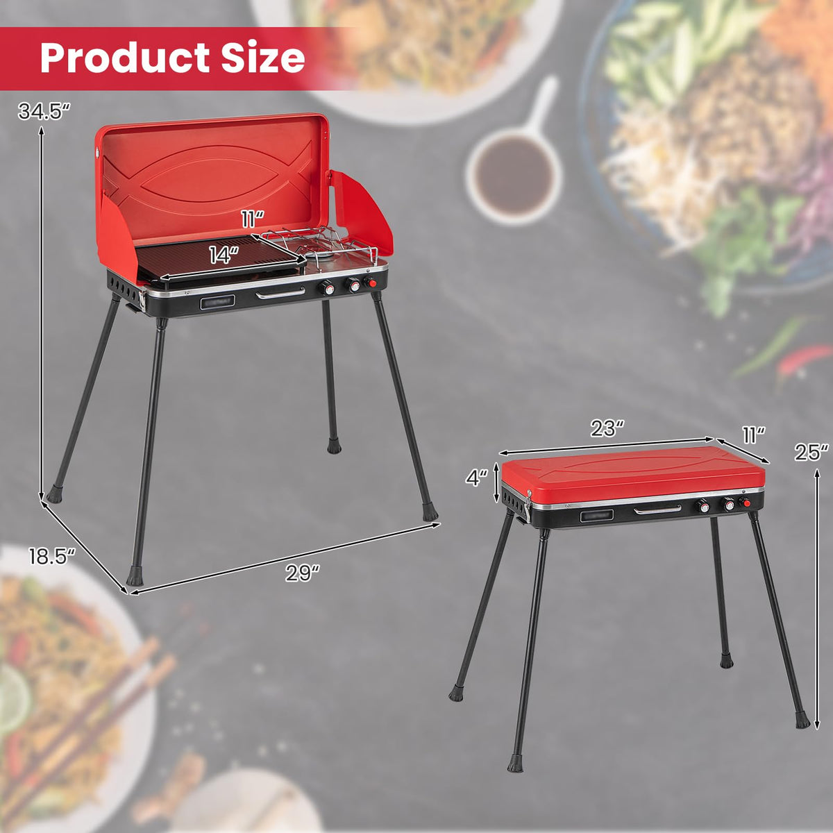 2-Burner Camping Stove with Removable Leg Stand F1747