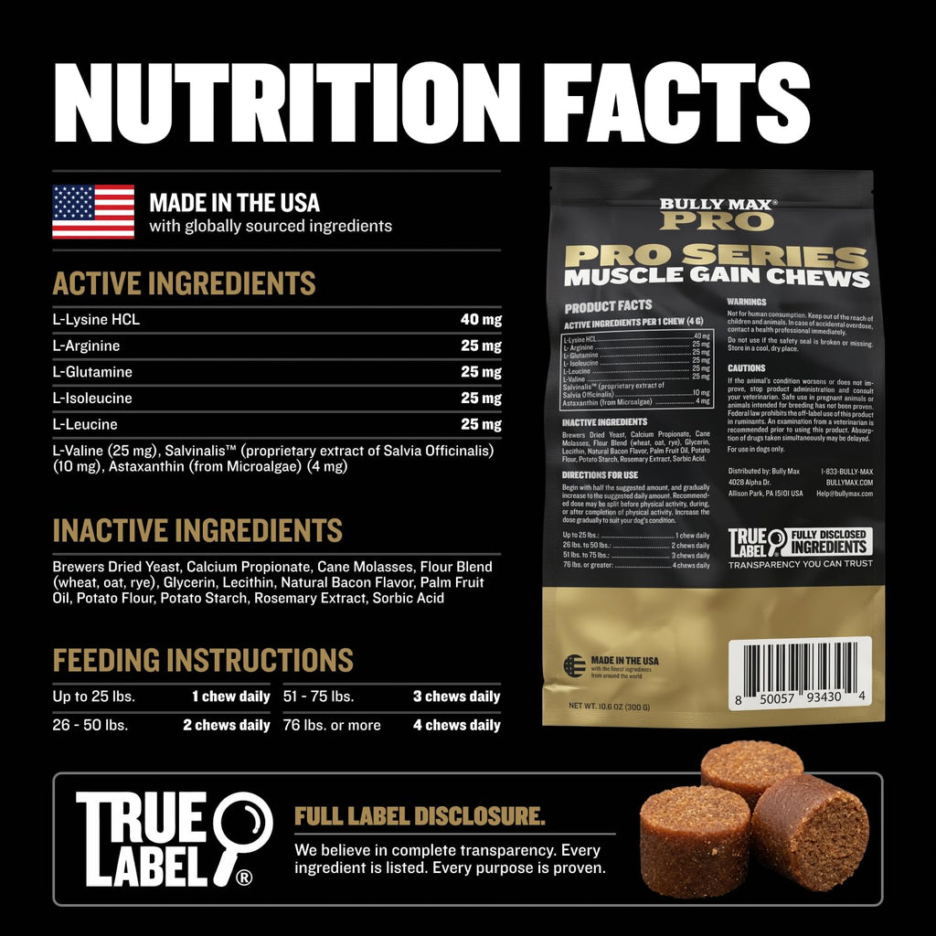 11-in-1 Dog Muscle Builder Power Chews - High Protein Supplement with Amino Acids - 75 Soft Chews Q1909